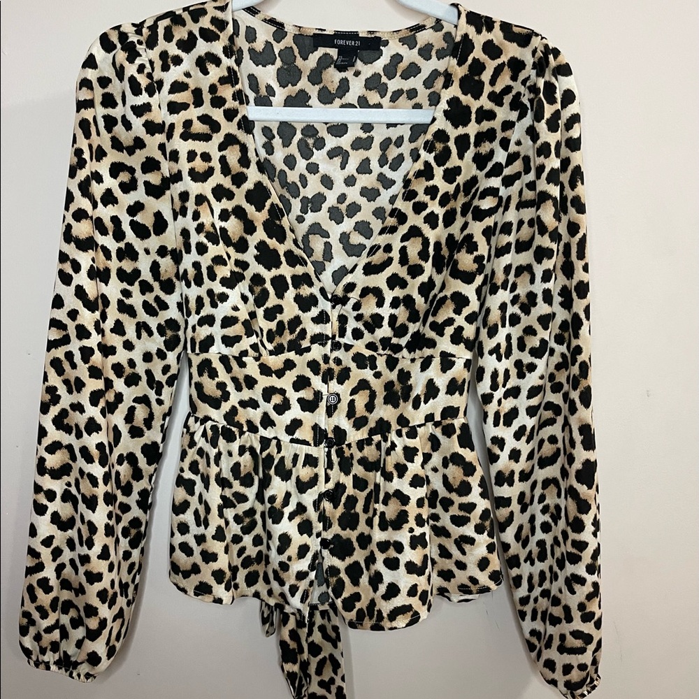 leopard v cut blouse